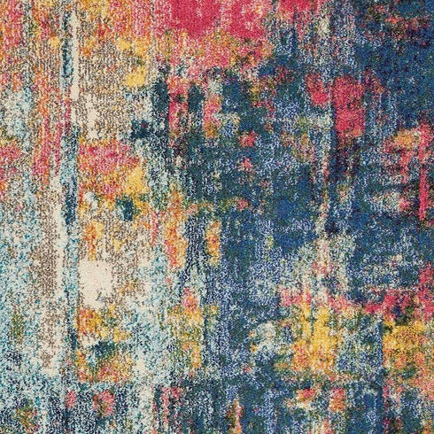 2' X 6' Blue And Yellow Abstract Power Loom Non Skid Area Rug